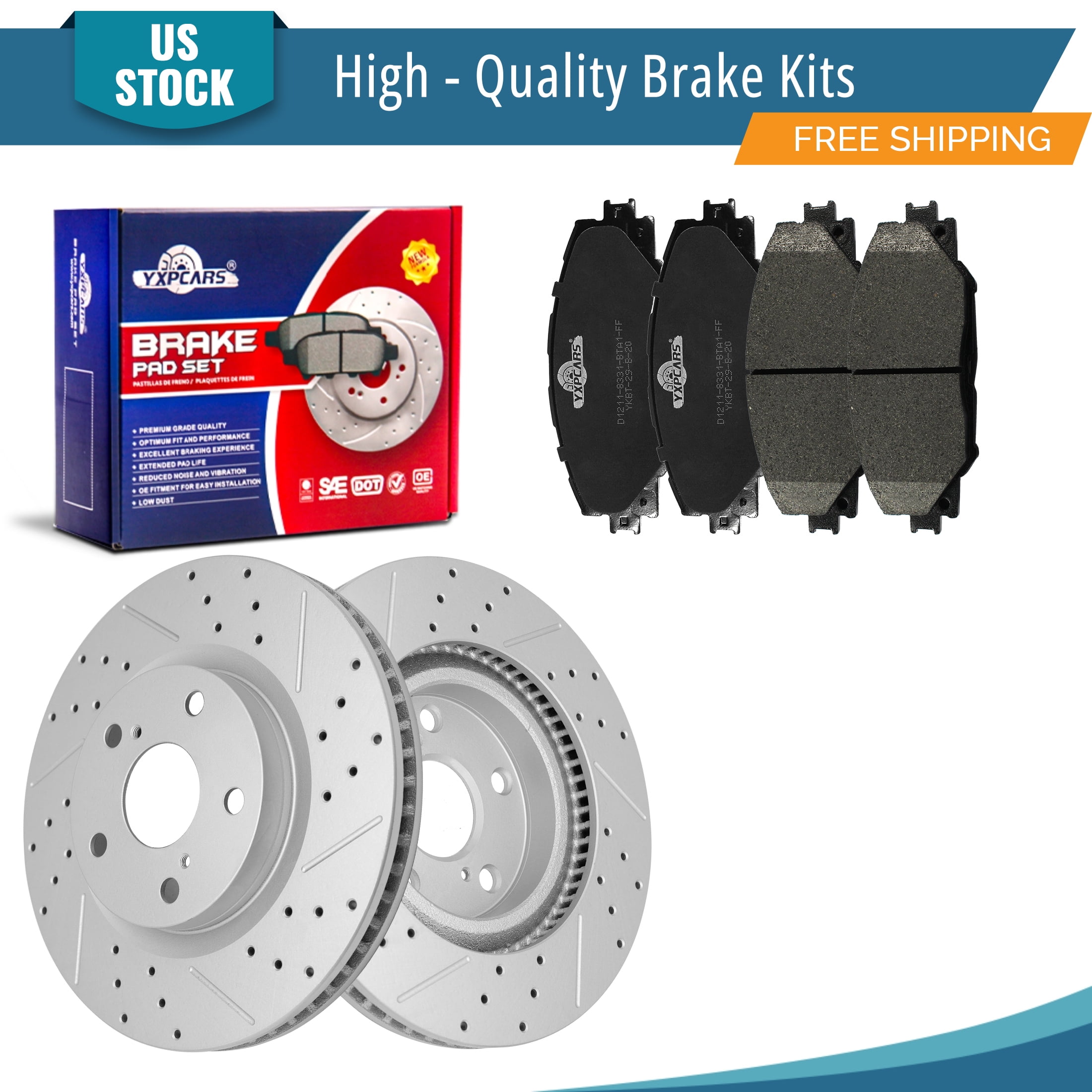 YXPCARS 6PCS Front Brake Kits, Drilled & Slotted Brake Rotors (120. ...