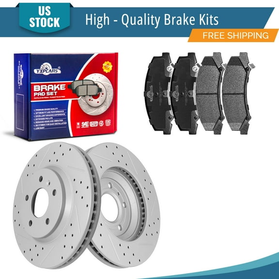 YXPCARS 6PCS Front Brake Kits, Drilled & Slotted Brake Rotors (120.62098) + Ceramic Brake Pads Kit for Chevrolet Impala Monte Carlo Impala Limited Buick Lucerne (55126+1159)