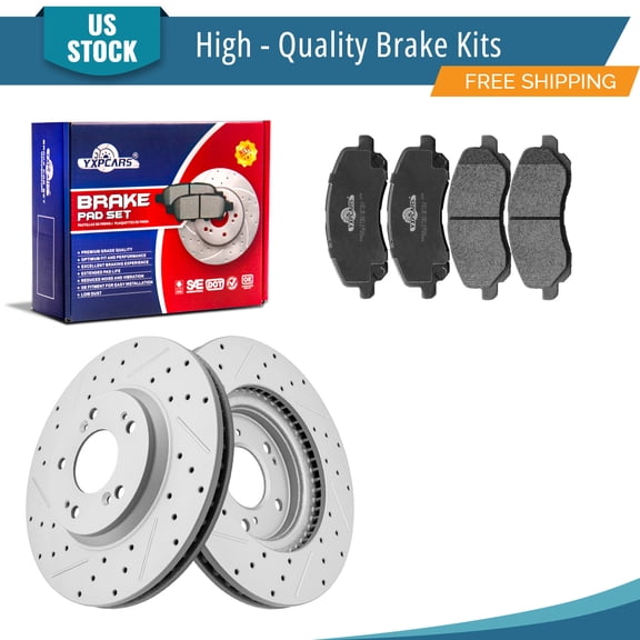 YXPCARS 6PCS Front Brake Kits, Drilled & Slotted Brake Rotors + Ceramic Brake Pads Set for 2007 - 2017 Jeep Compass Patriot All Models (980209, 866)