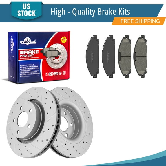 YXPCARS 6PCS Front Brake Kits, Drilled & Slotted Brake Rotors + Ceramic Brake Pads Set for 2015 - 2023 Ford Mustang (681953, 1791)