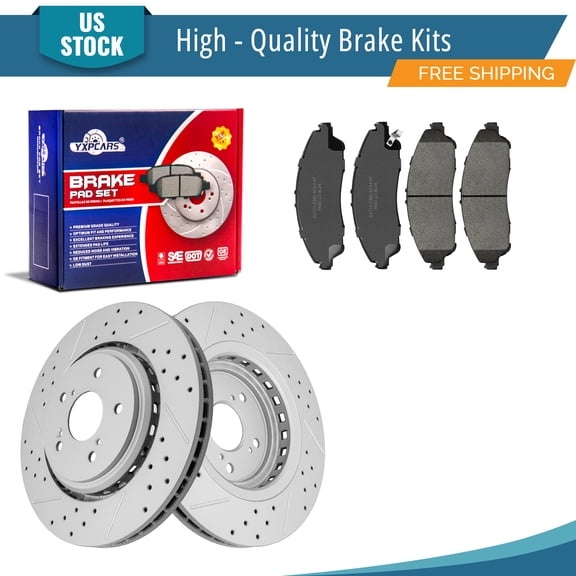YXPCARS 6PCS Front Brake Kits for 2014 2015 2016 Acura MDX, Drilled & Slotted Brake Rotors + Ceramic Brake Pads Set (981063, 1723)