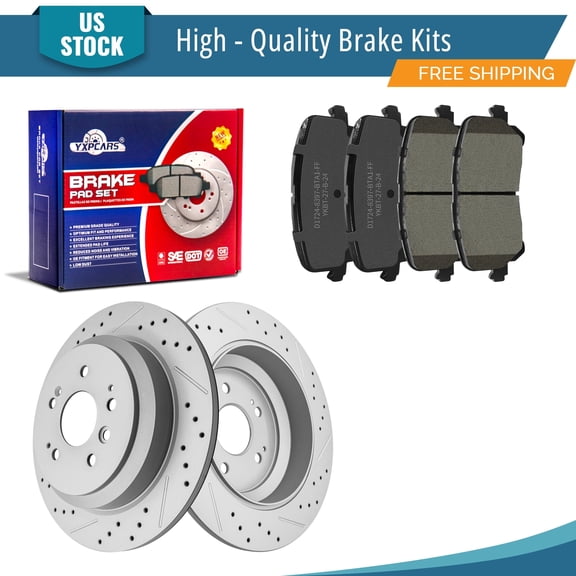 YXPCARS 6PCS Rear Brake Kits, Drilled & Slotted Brake Rotors (120.40091) + Ceramic Brake Pads Kit for Honda Passport Pilot Pilot (982041+1724)