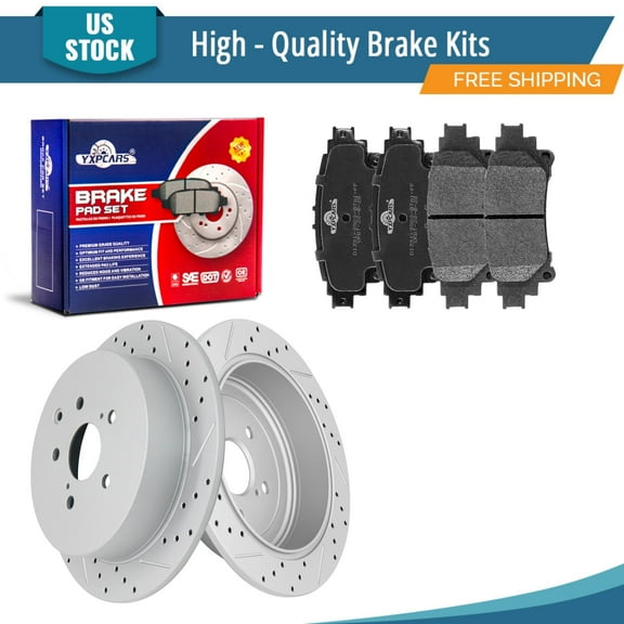 YXPCARS 6PCS Rear Brake Kits, Drilled & Slotted Brake Rotors (120.44166) + Ceramic Brake Pads Kit for Toyota Highlander Sienna Lexus RX350 RX450h (31544+1391)