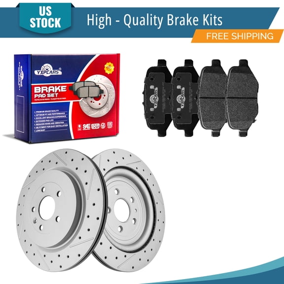 YXPCARS 6PCS Rear Brake Kits, Drilled & Slotted Brake Rotors (120.65137) + Ceramic Brake Pads Kit for Ford Explorer Flex Taurus Lincoln MKS MKT (680983+1612)