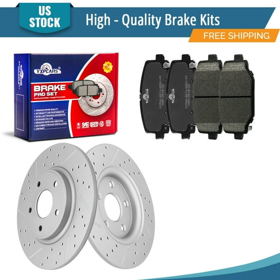 YXPCARS 6PCS Rear Brake Kits, Drilled & Slotted Brake Rotors + Ceramic Brake Pads Kit for Chrysler Town & Country Dodge Grand Caravan Journey Ram C/V Volkswagen Routan (53069+1596)