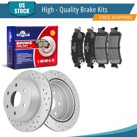 YXPCARS 6PCS Rear Brake Kits, Drilled & Slotted Brake Rotors + Ceramic Brake Pads Kit for GMC Sierra 1500 Yukon Chevrolet Silverado 1500 Tahoe Astro GMC Safari (55066+792)