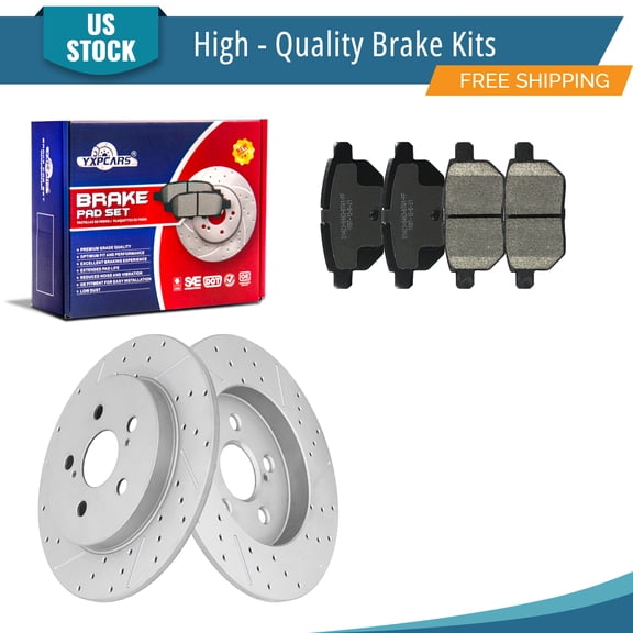 YXPCARS 6PCS Rear Brake Kits, Drilled & Slotted Brake Rotors + Ceramic Brake Pads Set for 2010 - 2022 Toyota Prius 2012 - 2015 Prius Plug-In All Models (55159, 1423)