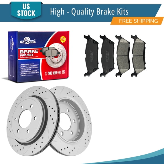YXPCARS 6PCS Rear Brake Kits, Drilled & Slotted Brake Rotors + Ceramic Brake Pads Set for 2015-2017 Ford F-150 (681951, 1790)