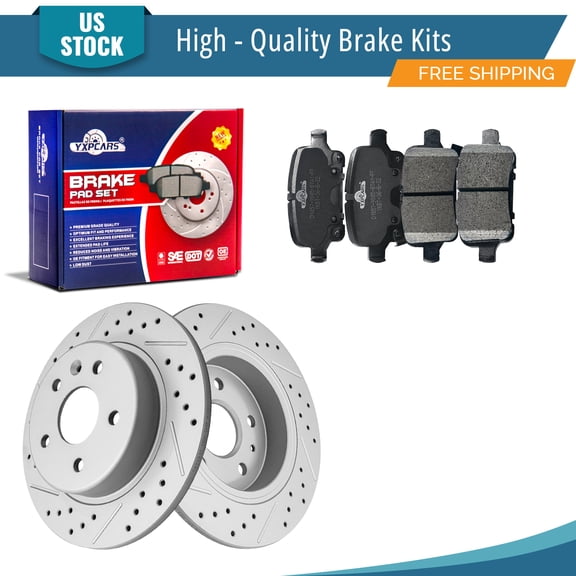 YXPCARS 6PCS Rear Brake Kits, Drilled & Slotted Brake Rotors + Ceramic Brake Pads Set for Chevrolet Cruze Volt Bolt EUV (582034, 1857)