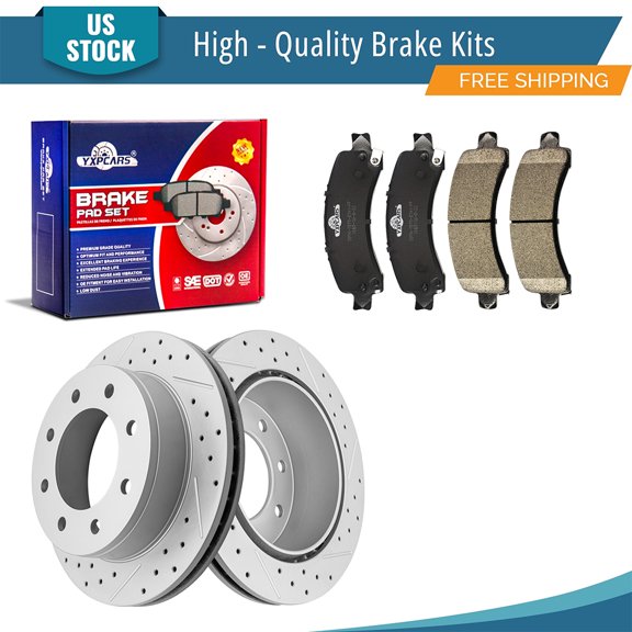 YXPCARS 6PCS Rear Brake Kits, Drilled & Slotted Brake Rotors + Ceramic Brake Pads Set for Chevrolet GMC Express Savana 2500 3500 (580380, 974)
