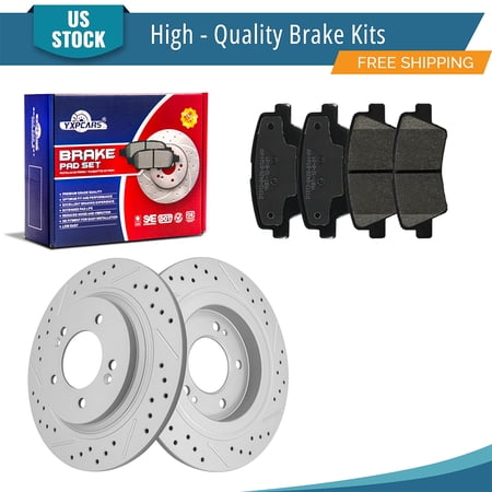 YXPCARS 6PCS Rear Brake Kits, Drilled & Slotted Brake Rotors + Ceramic Brake Pads Set for Hyundai Elantra GT Ioniq Sonata Kia Forte (981772+D1313)