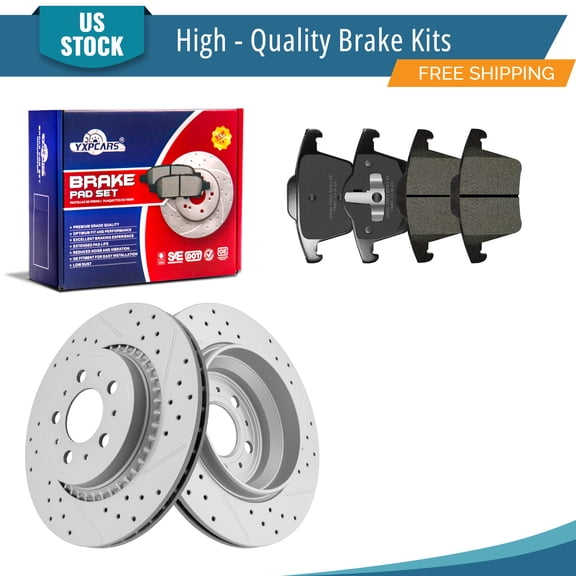 YXPCARS 6PCS Rear Brake Kits, Drilled & Slotted Brake Rotors + Ceramic Brake Pads Set for Volvo XC90 2003-2014 2.5L 2.9L 4.4L 3.2L (980276, 980)