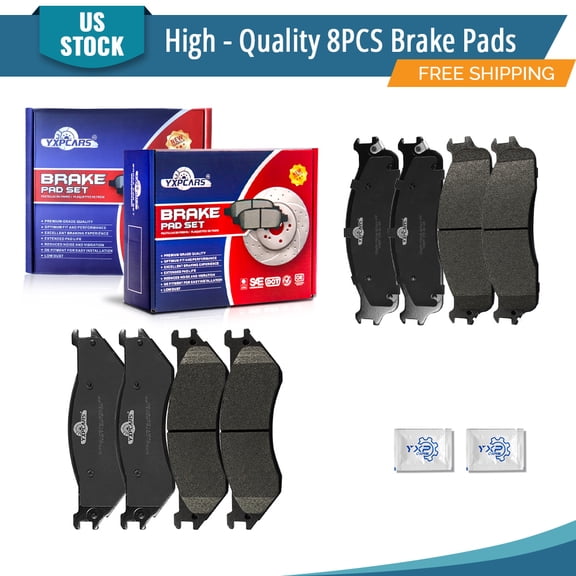 YXPCARS 8PCS Brake Pads(D965+D702), Front & Rear Ceramic Pads for Dodge Ram 1500 Ram 2500 Ram 3500
