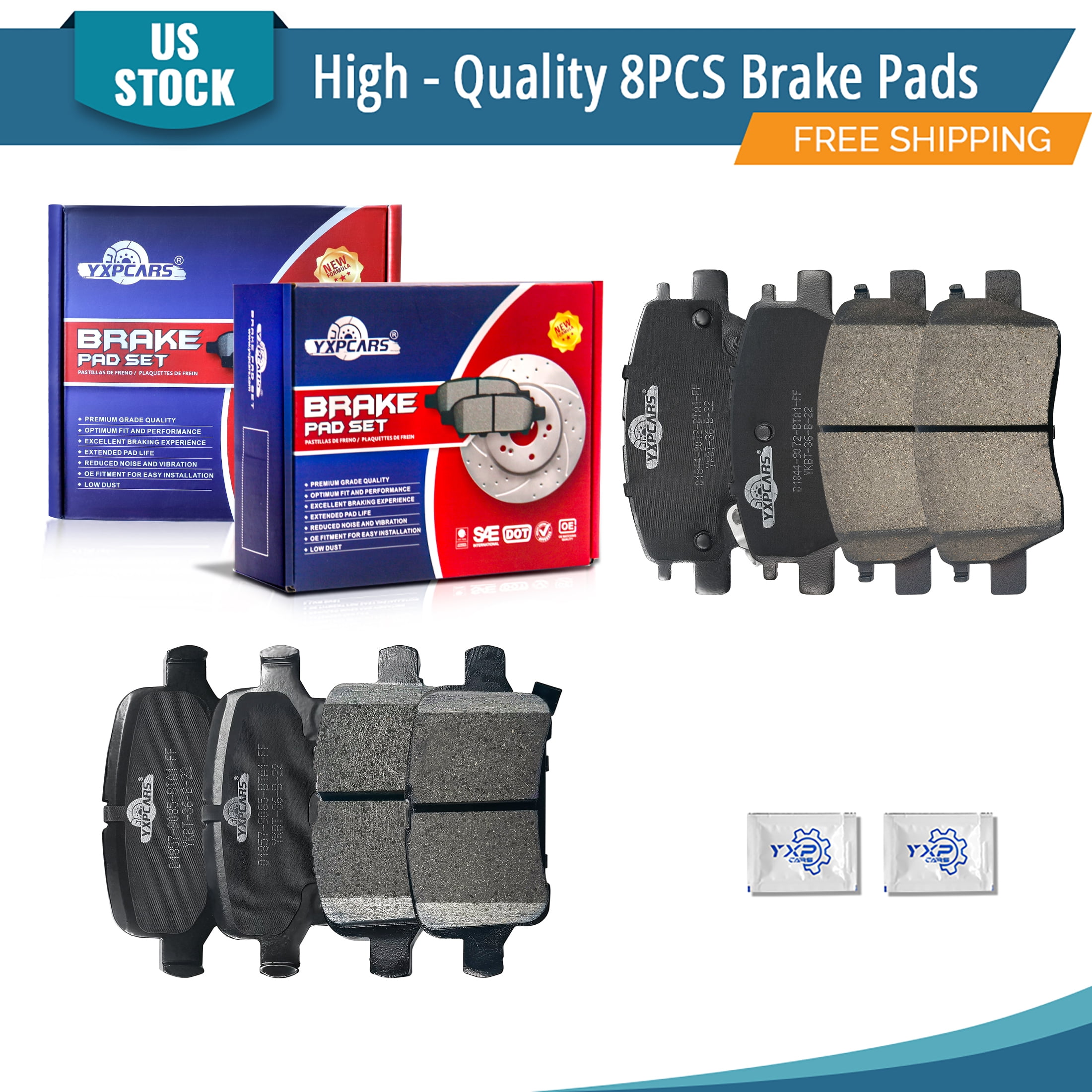 YXPCARS 8PCS Ceramic Brake Pads for Chevrolet Bolt EUV LT/Bolt EV Cruze ...