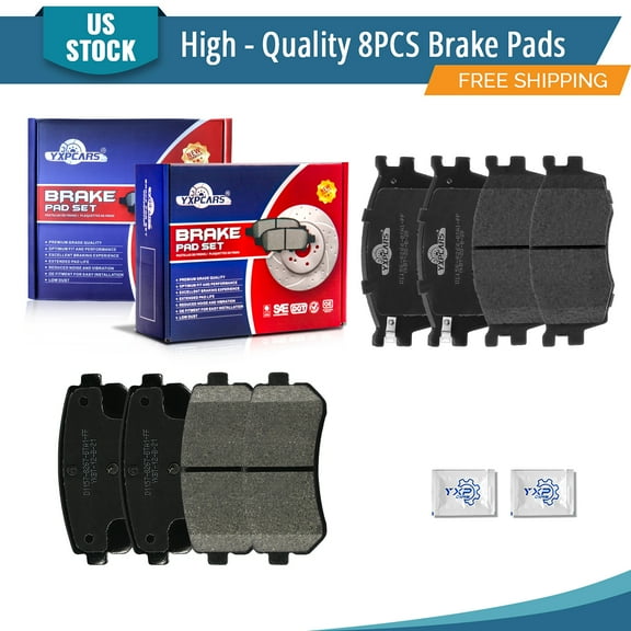 YXPCARS 8PCS Ceramic Brake Pads for Kia Rio Rio5 2006-2011 Hyundai Accent 2006-2010 All Models, Front & Rear(D1156+BD1157)