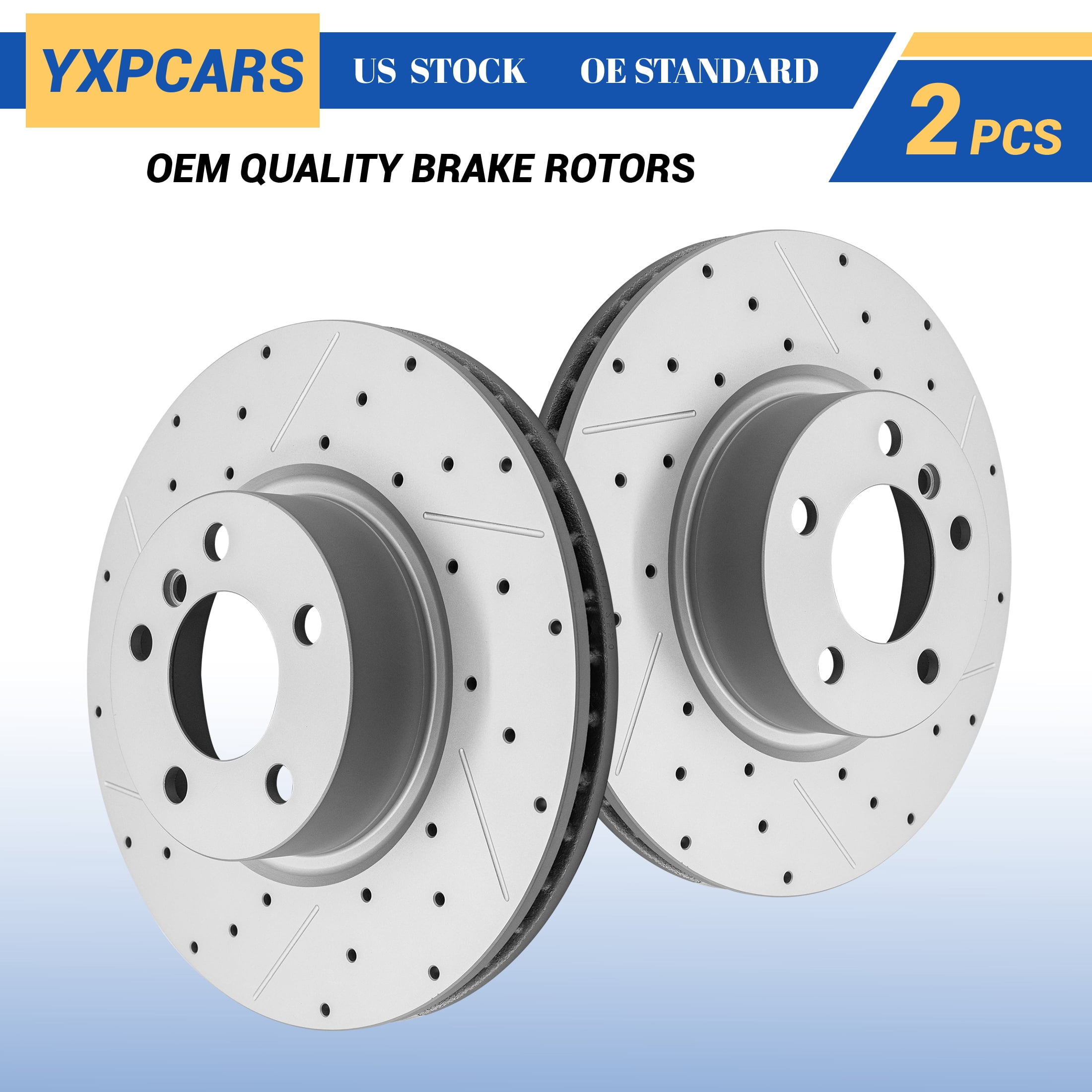 YXPCARS Front Brake Rotors (980925LR), Drilled & Slotted Disc Rotors Set for 2011 - 2018 BMW X3 X4