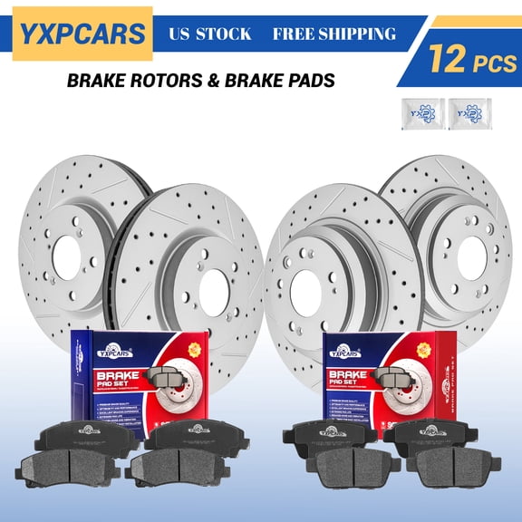 YXPCARS Front Rear Brake Pads and Rotors Kits for Acura TL 2009 - 2014, Drilled & Slotted Brake Rotors + Ceramic Brake Pads (980738, 980739, D1102, D1103)
