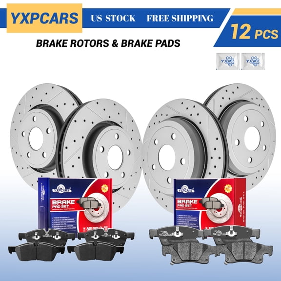 YXPCARS Front Rear Brake Pads and Rotors Kits for Dodge Durango Jeep Grand Cherokee, Drilled & Slotted Brake Rotors + Ceramic Brake Pads (780870, 780869, 1455, 1498)