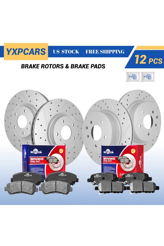 Front Rear Brake Pads and Rotors Kits for Nissan Maxima 2009-2022, Drilled & Slotted Brake Rotors + Ceramic Brake Pads (31375, 31387, D1374, D905)