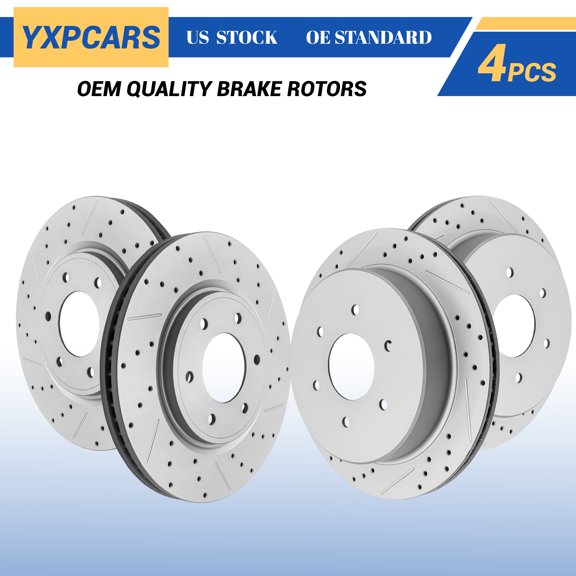 YXPCARS Front Rear Brake Rotors (980630, 982078), Drilled & Slotted Disc Rotors Set for 2017 - 2022 2023 Nissan Titan All Models
