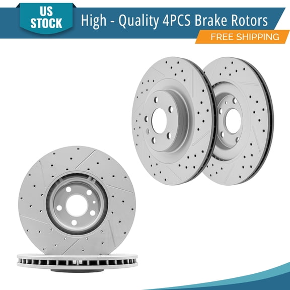 YXPCARS Front Rear Brake Rotors for Volvo S60 XC90 XC60 S90 V60 V90 Cross Country, Drilled & Slotted Disc Rotors Kit (982110, 982109)