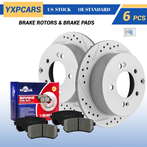 YXPCARS Rear Brake Pads and Rotors Kits for 2010-2013 Kia Forte Forte5 Forte Koup, Drilled & Slotted Brake Rotors + Ceramic Brake Pads (980751+BD1157)