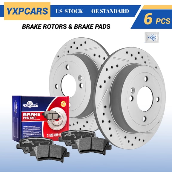 YXPCARS Rear Brake Pads and Rotors Kits for 2012-2021-2023 Hyundai Accent Kia Rio, Drilled & Slotted Brake Rotors + Ceramic Brake Pads (980980+D1544)