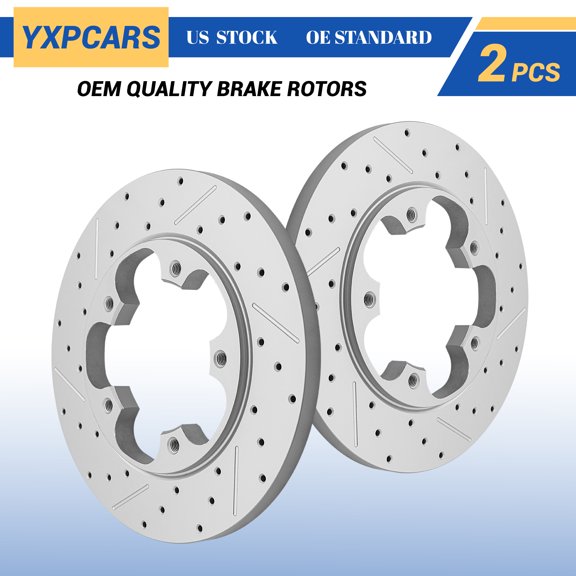 YXPCARS Rear Brake Rotors (681939), Drilled & Slotted Disc Rotors Set for 2015-25 Ford Transit-150 Transit-250 Transit-350