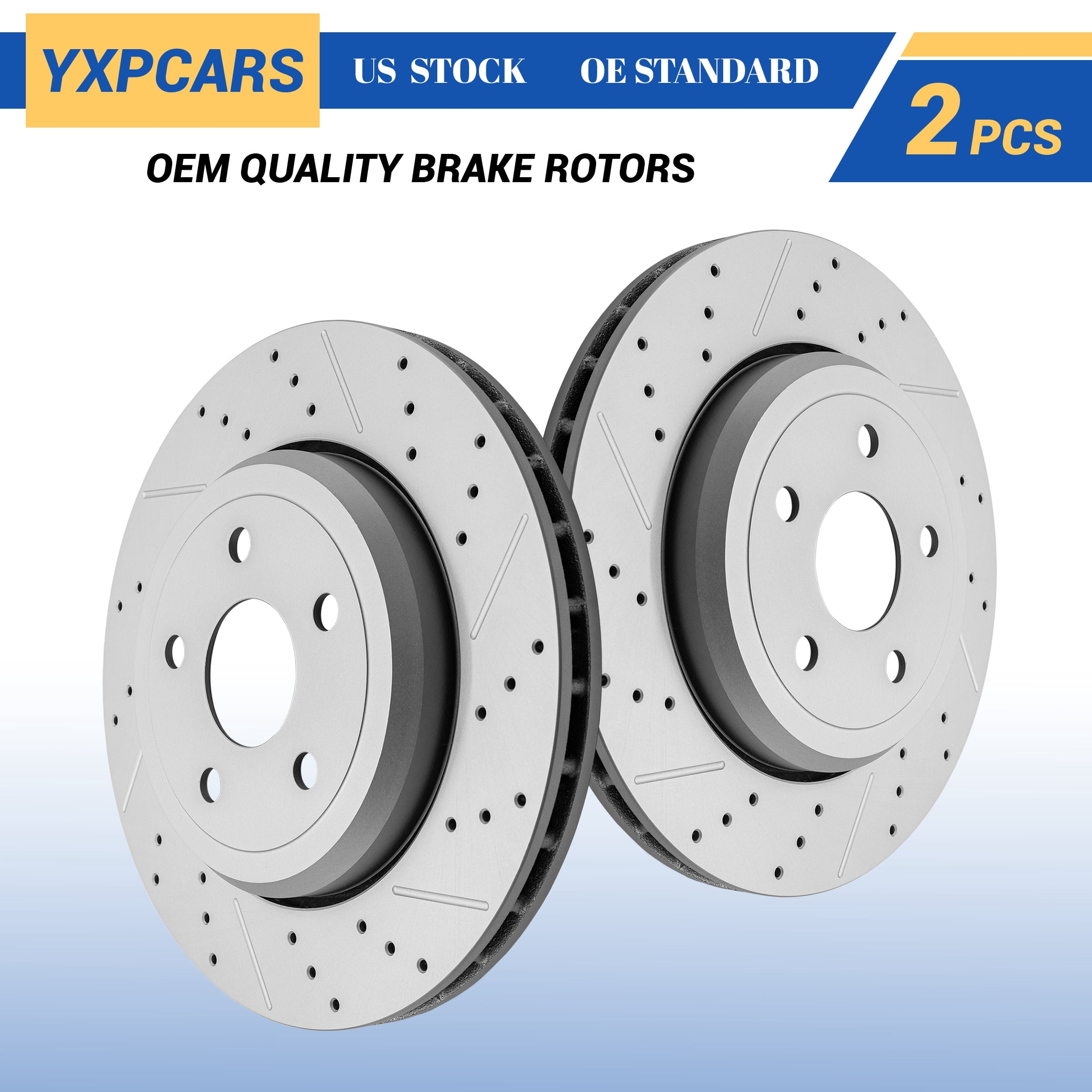 YXPCARS Rear Brake Rotors (780961LR), Drilled & Slotted Disc Rotors Set for Jeep Grand Cherokee Dodge Durango