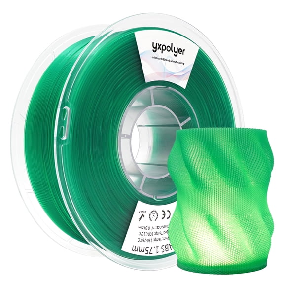 YXPOLYER Low Odor Translucent Green ABS 3D Printer Filament, 1.75mm 1kg ABS 3D Printing Filament for Home & Indoor Printing