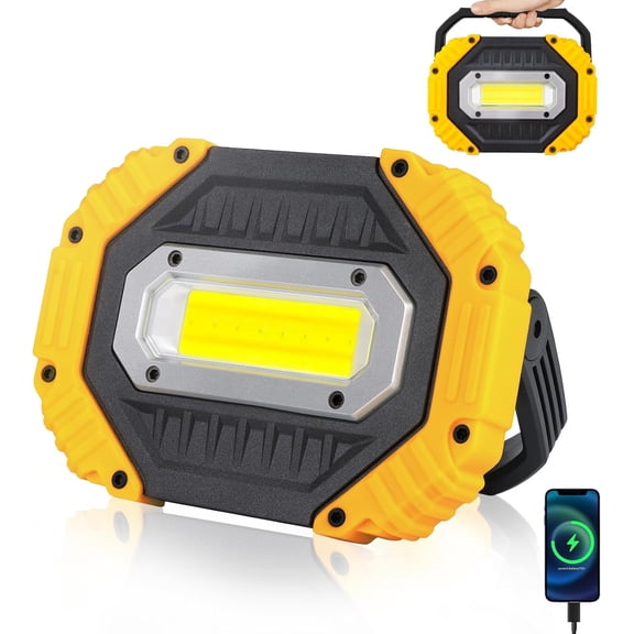 YXQUA 20W Rechargeable Work Light, 2000LM Super Bright Portable LED Flood Light, 7 Modes with Power Indicator, 180    Adjustable Stand Magnetic Base for Job Site, Car Repair, Camping, Outdoor