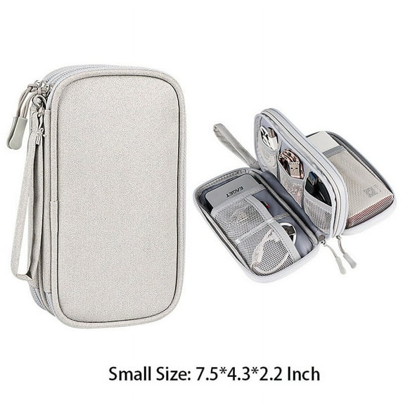 YXRIJDJ Double Layers Travel Cable Organizer Bag Portable Gray Electronic Organizer Pouch Bag for Earphone, Cord, Charger