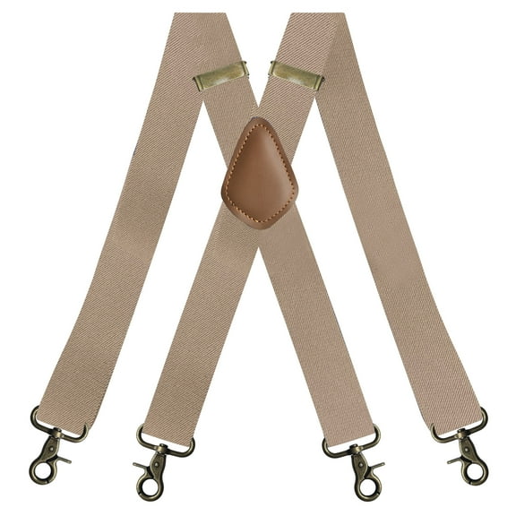 YXRIJDJ Khaki Suspenders for Men Heavy Duty 4 Snap Hooks for Belt Loops Adjustable Vintage Men Suspenders