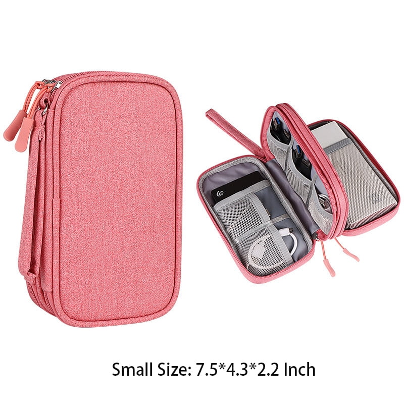 YXRIJDJ Pink Electronic Organizer Double Layer Travel Cable Organizer