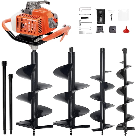 YXSC 6PCS Gas Powered Earth Auger System, 85CC Post Hole Digger with 4" 6" 8" Auger Bits and 2 Extension Rods (12" & 20") - Heavy Duty Gas Hole Digger for Fence Post, Tree Planting, Orange