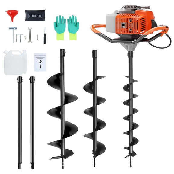 YXSC 72CC Gas Earth Auger, EPA Compliant 2-Stroke Post Hole Digger with 3", 5", 8" Bits and Two 24" Extensions, Heavy Duty Cordless Hole Borer Machine for Construction & Landscaping