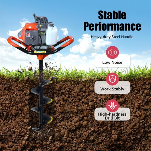 YXSC 85CC 2-Stroke Auger Post Hole Digger, Gas Powered Earth Digger with 3 Auger Drill Bits(4" & 6" & 8") + 2 Extension Rods for Orchard/Farm/Garden Plant
