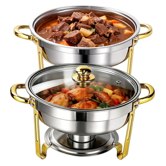 YXSC Chafing Dish for Buffet Set, Chafing Dish Set Food Grade Stainless Steel with Glass Lid, 6QT Round Chafing Dish Buffet Set for Parties, Dinners