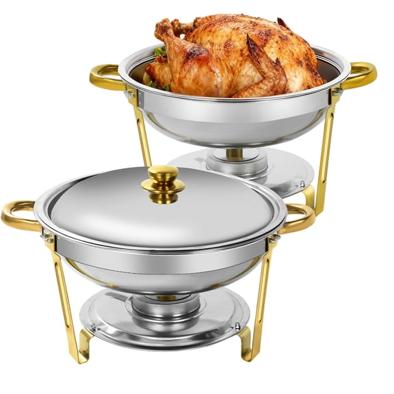 YXSC Chafing Dishes for Buffet 2 Pack,[Elegant Gold and Silver Colors] 5QT Food Warmers for Parties Buffet Stainless Steel Round Chafing Dish Buffet Set