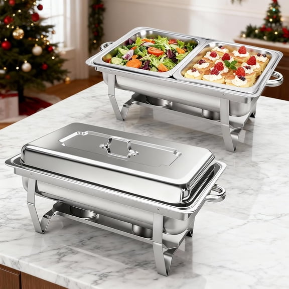 YXSC Chafing Dishes for Buffet Set, 2 Pack Stainless Steel Catering Chafer, Serving Food Warmer with Lids, 1/2 Size Food Pans & Fuel Holders