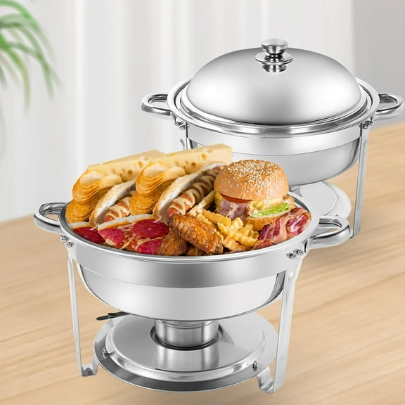 YXSC Round Chafing Dishes Buffet Set, 2 Pack 6QT Stainless Steel Catering Chafer, Food Warmer with Lids for Catering and Events