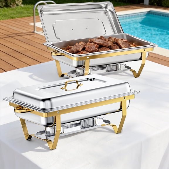 YXSC Stainless Steel Chafing Dishes for Buffet 8QT Rectangular Chafing Dish Buffet Set, Upgraded foldable frame, Chafing Dishes for Parties, Weddings, Banquets & Family Gatherings