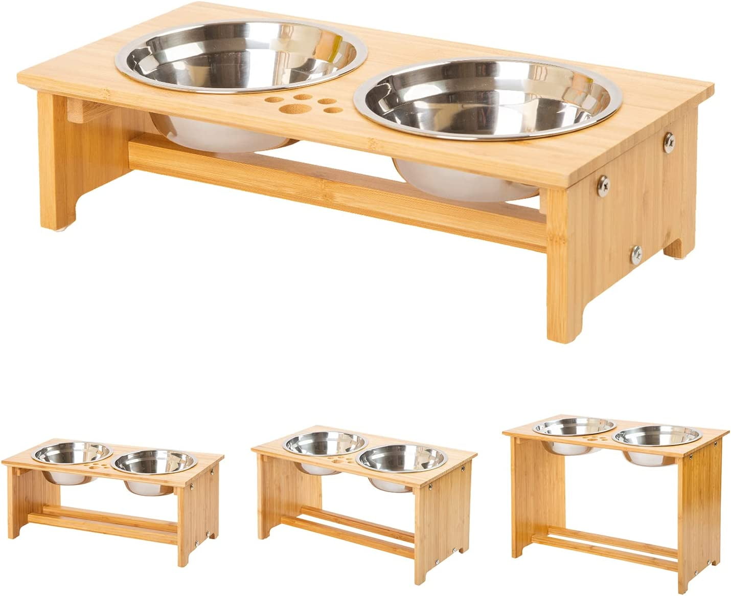 YY FOREYY Raised Pet Bowls for Cats and Small Dogs, Bamboo Elevated Dog