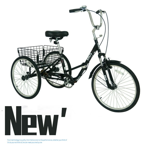 YY Style 3 Wheel Folding Adult Bike, Foldable Adult Tricycle Trike 20 Inch 24 Inch Wheels, 7 Speed, Front Fork Suspension, Shopping Basket, Multiple Colors