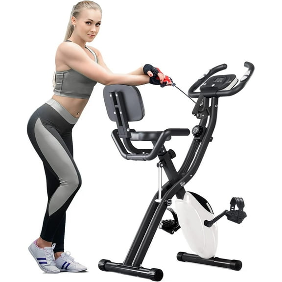 YY Style Folding Recumbent Exercise Bike, 3-in-1 Compact Stationary with Adjustable Arm Resistance Bands, LCD Monitor, Tablet Holder, High Backrest, Holds 350 Lbs.