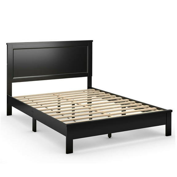 YYAO Queen Size Bed Frame Platform Slat High Headboard Bedroom with Rubber Wood Leg-Black