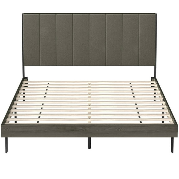 YYAO Upholstered Platform Bed Frame with Tufted Headboard / No Box Spring Needed / Mattress Foundation / Easy Assembly, Queen