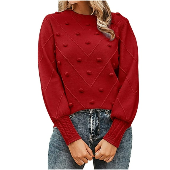 YYAPAYZB Fall Fashion Women Pure Colour Hairball Round-Neck Sweater