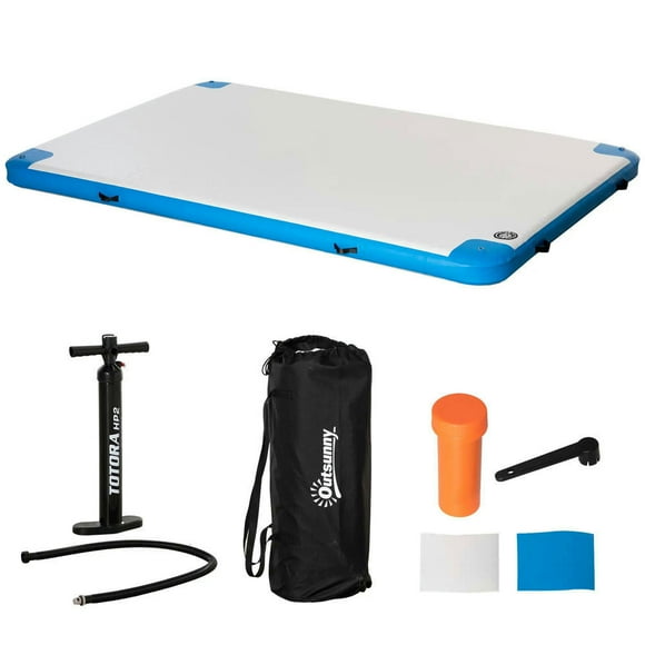 YYAo 10' x 7' Water Inflatable Floating Dock, Inflatable Platform Island, Large Floating Mat Raft with Air Pump & Backpack, White