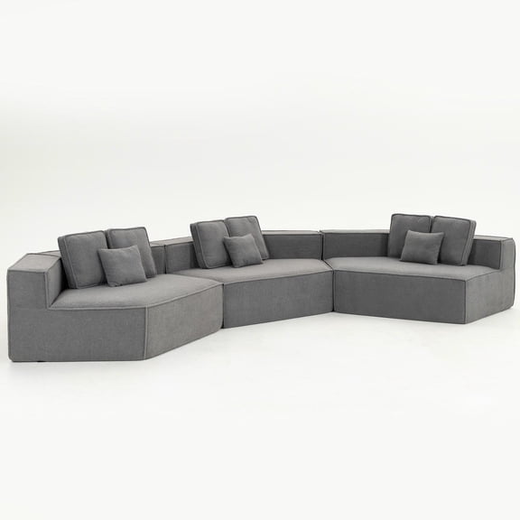 YYAo 181"Extra Large Compressied Couch with Teddy Sherpa Fabric, Full-Foam Cushion and Includes 9 Soft Pillows, Deep-Seat Sofa with High-Density Foam for Living Room, Blue Gray